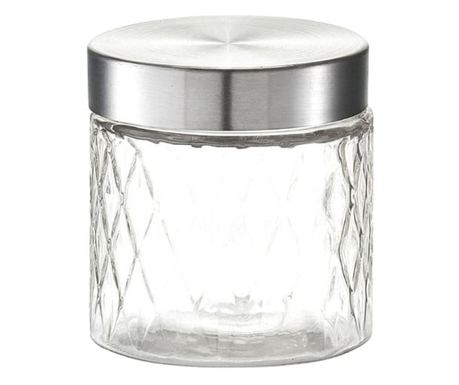 Recipient depozitare alimente Zeller, sticla/metal, 11x12 cm, 750 ml, transparent/argintiu