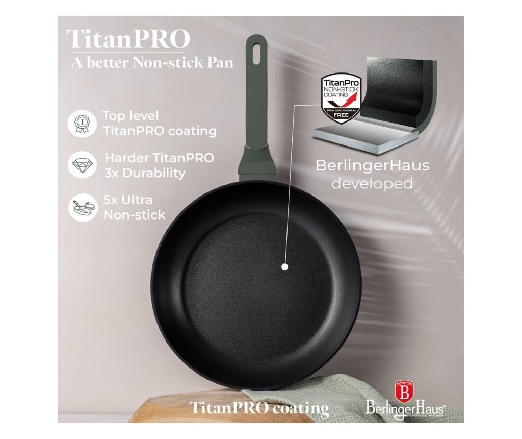 Set oale si tigai cu capace, 15 piese Green Matt Berlinger Haus BH 8208N, verde mat, antiaderente cu titan, inductie - 8