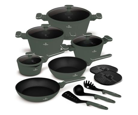 Set lonaca i tava s poklopcima, 15 dijelova, zeleni mat, Berlinger Haus BH 8208N, mat zelena, neprianjajući premaz s titanom, in