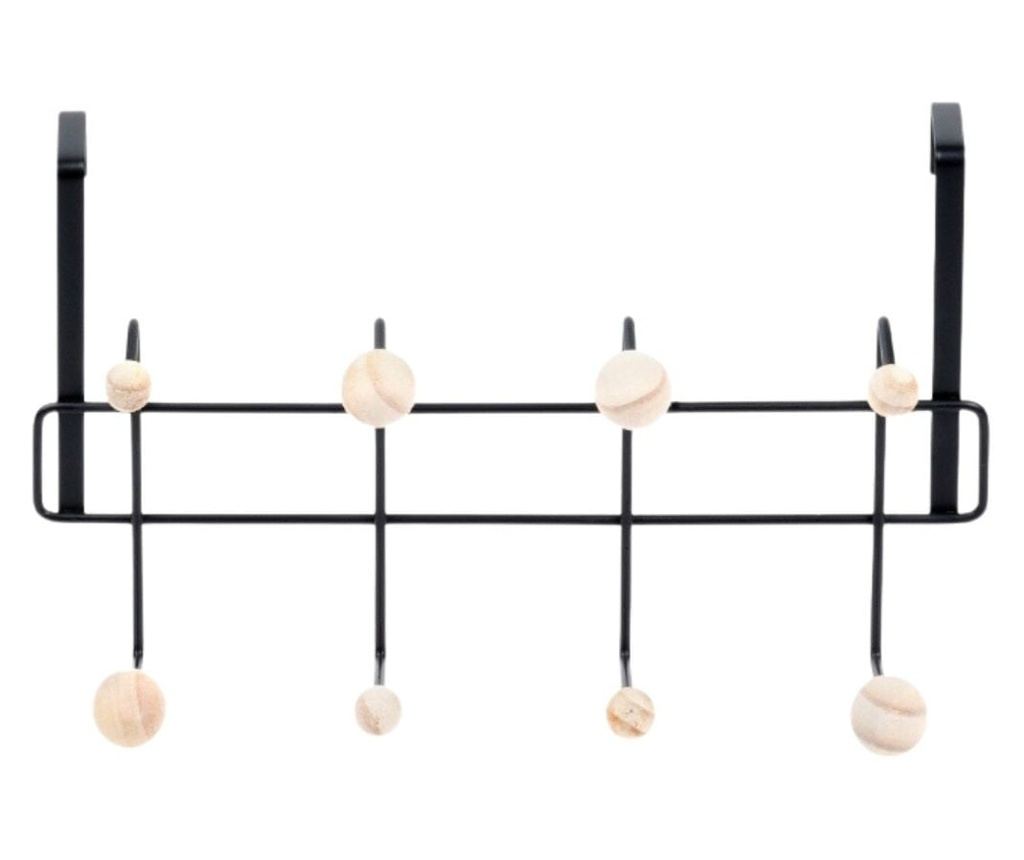 Cuier cu suport pentru ușă din metal negru, cu butoni din lemn 40x22 cm - 3
