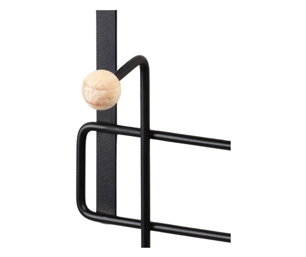Cuier cu suport pentru ușă din metal negru, cu butoni din lemn 40x22 cm - 4