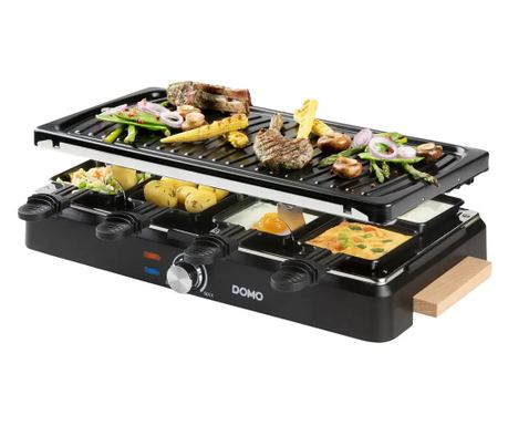 Grill és raclette sütő 2in1, DOMO, fa, 1400 W, fekete