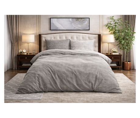 Posteljina od opranog pamuka sive boje, flanel, 140x220 cm