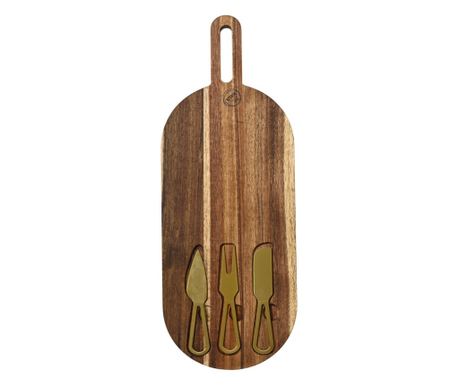 Tocator din lemn cu accesorii pentru branzeturi, 45x17x1.5 cm, maro