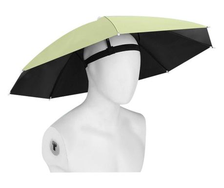 Umbrelă de Cap, Diametru 69 cm, Banda Elastică de Cap, Protecție UV/Ploaie, Verde Matcha