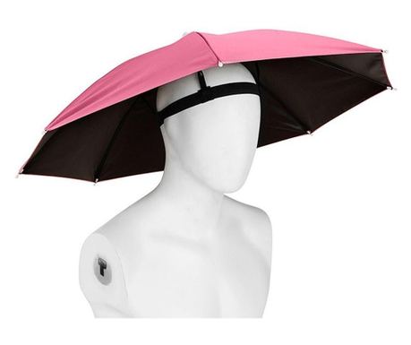 Umbrelă de Cap, Diametru 69 cm, Banda Elastică de Cap, Protecție UV/Ploaie, Fucsia