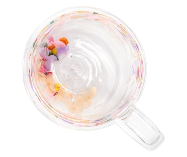 Aurora Bloom Duplafalú Boroszilikát Üveg Bögre Szárított Hortenzia Virágokkal, Pasztell Színek, 250 ml