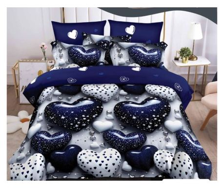 Set lenjerie de pat dublu, bumbac satinat, 220 x 230 cm, 6 piese, multicolor, Casa de Vis, R60-611
