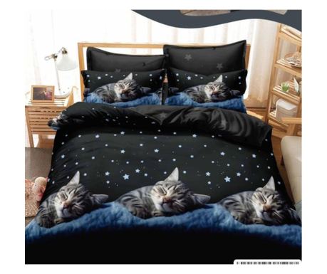 Set lenjerie de pat dublu, bumbac satinat, 220 x 230 cm, 6 piese, multicolor, Casa de Vis, R60-612