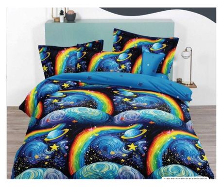Set lenjerie de pat dublu, bumbac satinat, 220 x 230 cm, 6 piese, multicolor, Casa de Vis, R60-613