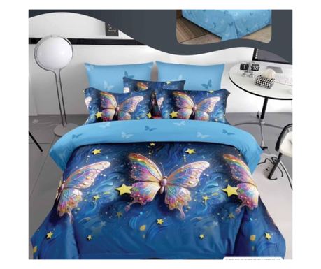 Set lenjerie de pat dublu, bumbac satinat, 220 x 230 cm, 6 piese, multicolor, Casa de Vis, R60-614