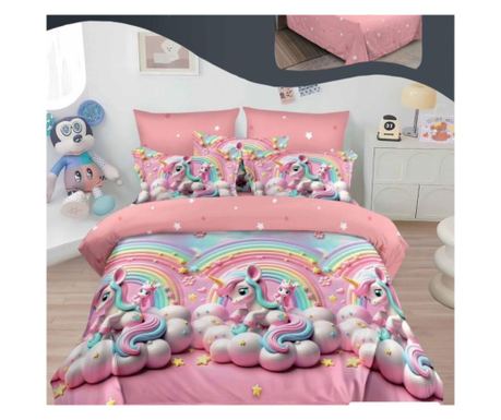 Set lenjerie de pat dublu, bumbac satinat, 220 x 230 cm, 6 piese, multicolor, Casa de Vis, R60-615
