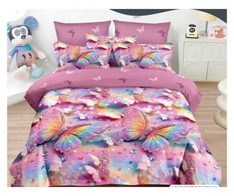 Set lenjerie de pat dublu, bumbac satinat, 220 x 230 cm, 6 piese, multicolor, Casa de Vis, R60-618