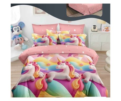 Set lenjerie de pat dublu, bumbac satinat, 220 x 230 cm, 6 piese, multicolor, Casa de Vis, R60-620