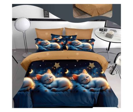 Set lenjerie de pat dublu, bumbac satinat, 220 x 230 cm, 6 piese, multicolor, Casa de Vis, R60-621