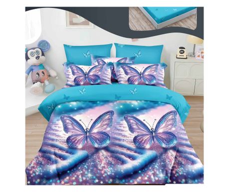 Set lenjerie de pat dublu, bumbac satinat, 220 x 230 cm, 6 piese, multicolor, Casa de Vis, R60-623