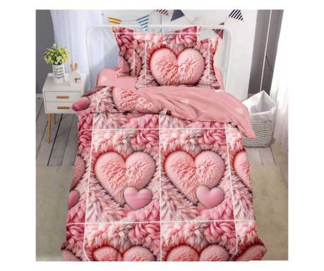 Set lenjerie de pat, 1 persoana, 140 x 200 cm, cu elastic,  4 piese, Casa de Vis,T60-161