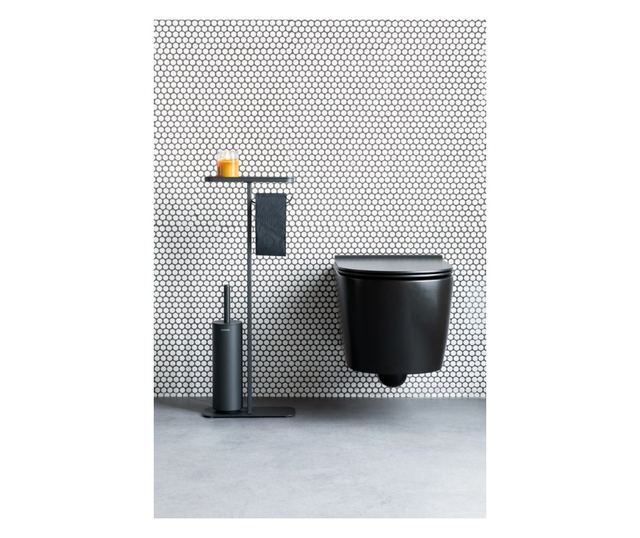 Brabantia WC kefe és kiegészítő tartó, higiénikus, elegáns, rozsdamentes acél anyag, csúszásmentes talp, antracit