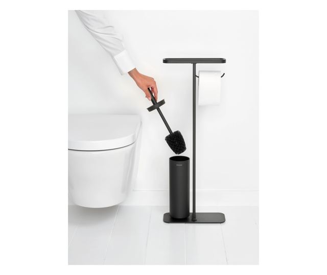 Brabantia WC kefe és kiegészítő tartó, higiénikus, elegáns, rozsdamentes acél anyag, csúszásmentes talp, antracit