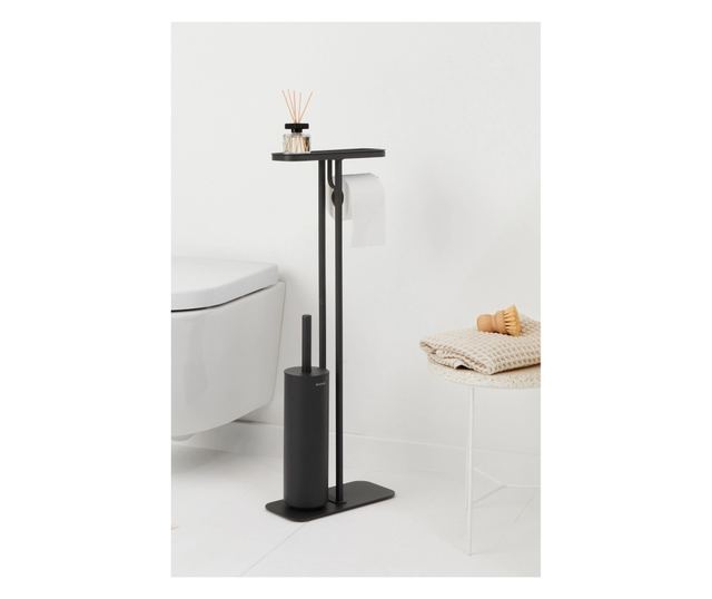 Brabantia WC kefe és kiegészítő tartó, higiénikus, elegáns, rozsdamentes acél anyag, csúszásmentes talp, antracit