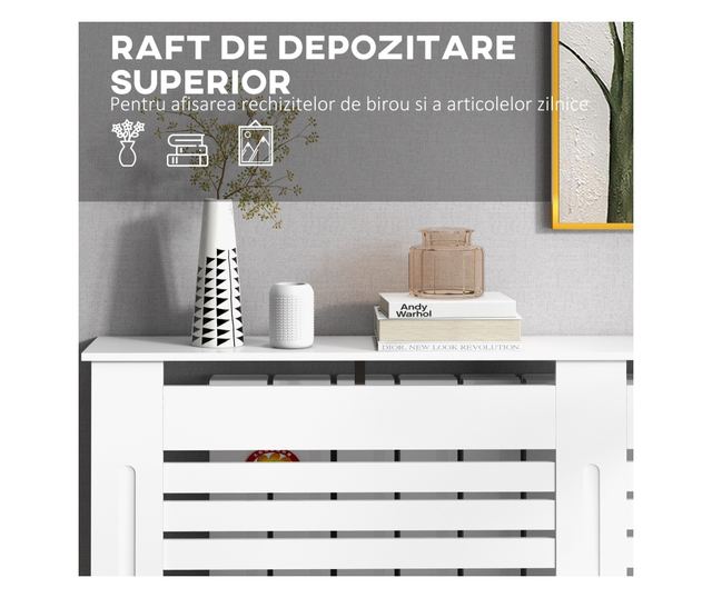 Rácsos radiátorburkolat fehér fa polccal 152x19x81 cm