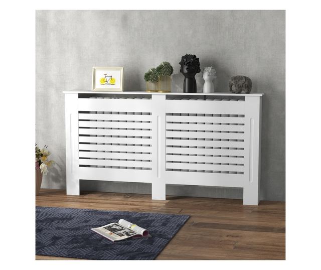 Rácsos radiátorburkolat fehér fa polccal 152x19x81 cm