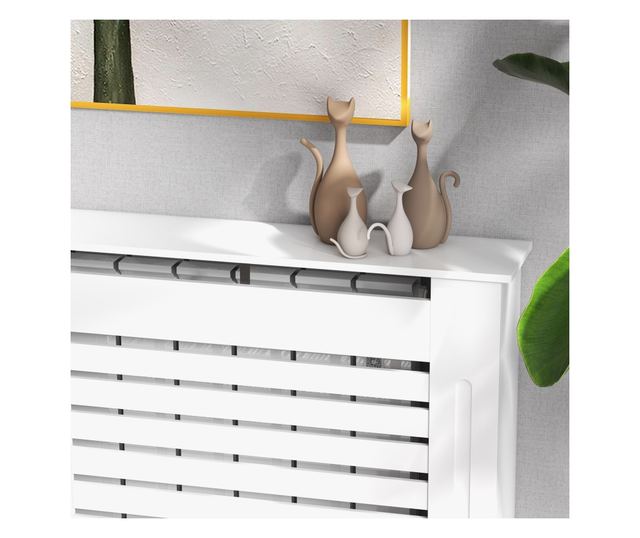 Rácsos radiátorburkolat fehér fa polccal 152x19x81 cm