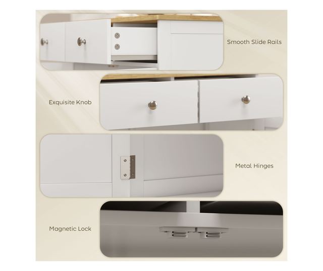 Konyhai tálalószekrény 2 ajtós szekrénnyel és 2 fiókkal, fehér és fa