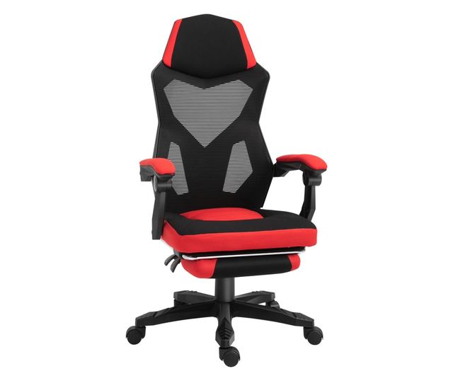 Ergonomikus és dönthető irodai szék lábtartóval - Fekete és Piros