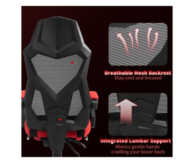 Ergonomikus és dönthető irodai szék lábtartóval - Fekete és Piros