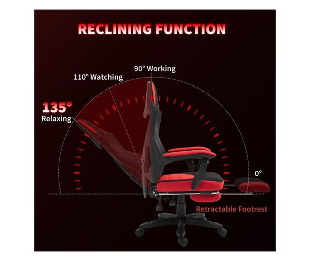 Ergonomikus és dönthető irodai szék lábtartóval - Fekete és Piros