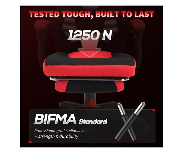 Ergonomikus és dönthető irodai szék lábtartóval - Fekete és Piros