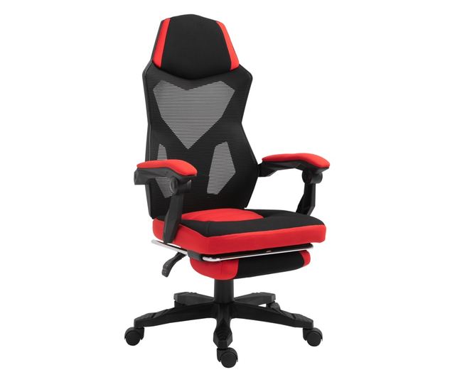 Ergonomikus és dönthető irodai szék lábtartóval - Fekete és Piros