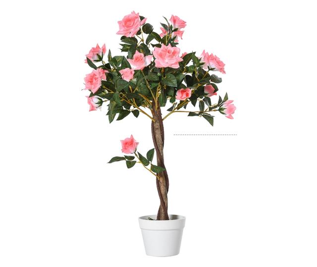 Mesterséges rózsafa 21 virággal, cementtel és mohával töltött cseréppel, Ø18x90 cm, rózsaszín
