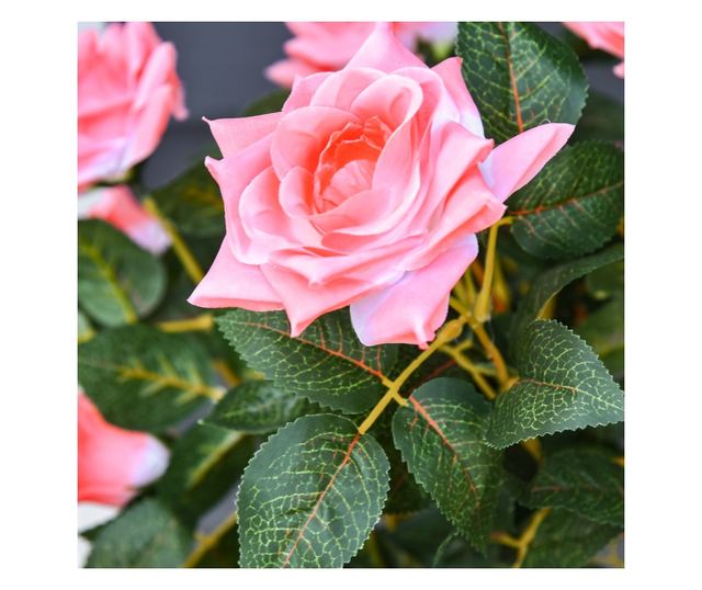 Mesterséges rózsafa 21 virággal, cementtel és mohával töltött cseréppel, Ø18x90 cm, rózsaszín