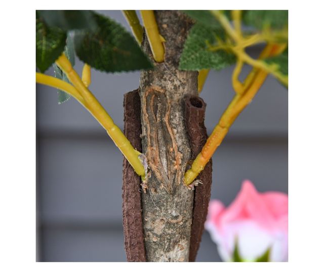 Mesterséges rózsafa 21 virággal, cementtel és mohával töltött cseréppel, Ø18x90 cm, rózsaszín