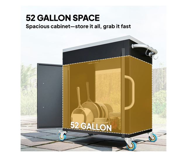 Konyhai kocsi szekrénnyel és 6 rozsdamentes acél kampóval, fekete