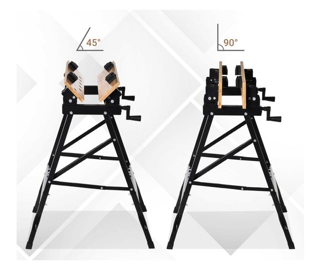 Összecsukható Műhelyasztal 4 satuval, vonalzóval és szögmérővel, 150 kg teherbírással, fekete és fa