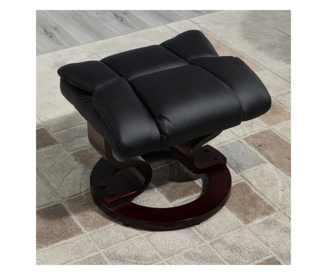 Dönthető fotel és puff, 145°-ig dönthető, forgó műbőr ülőfelülettel, fekete