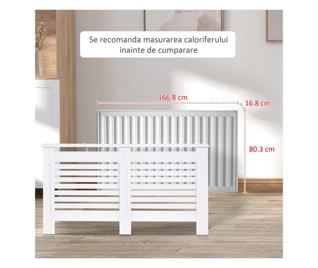 Rácsos radiátorburkolat fehér fa polccal 172x19x81 cm