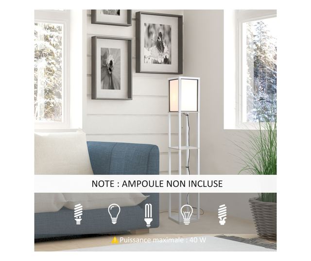 Modern Állólámpa 40W 3 integrált polccal és fehér lábkapcsolóval