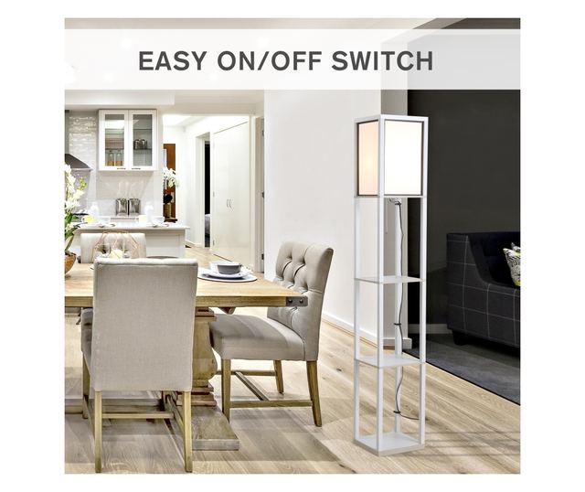 Modern Állólámpa 40W 3 integrált polccal és fehér lábkapcsolóval