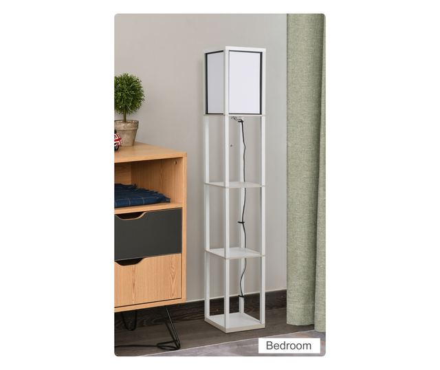 Modern Állólámpa 40W 3 integrált polccal és fehér lábkapcsolóval