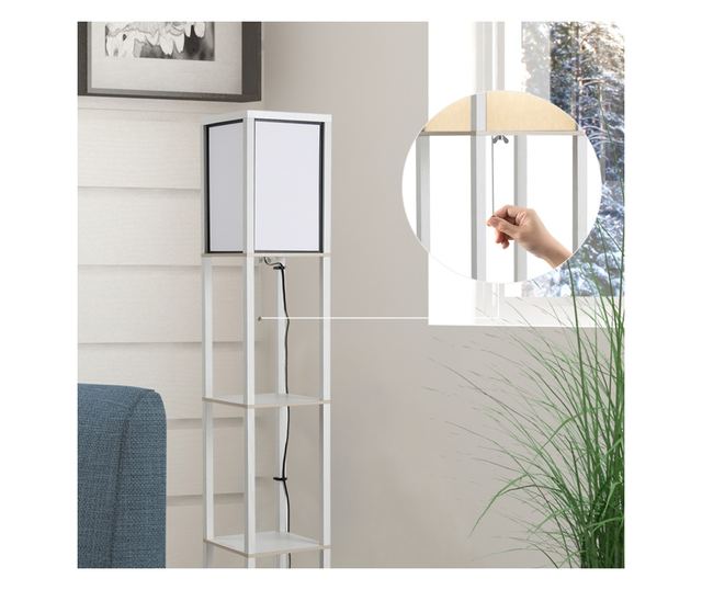 Modern Állólámpa 40W 3 integrált polccal és fehér lábkapcsolóval