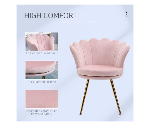 Vintage Bársony Kagyló Díszes Fotel Arany Lábakkal