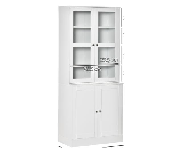 Könyvespolc 2 szekrénnyel, polcokkal és üvegajtókkal - Fehér