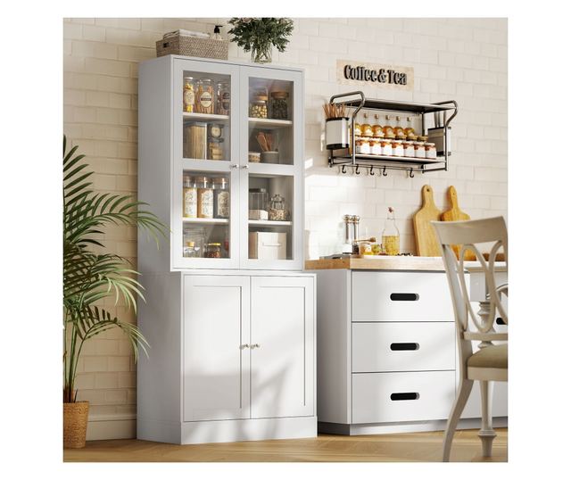 Könyvespolc 2 szekrénnyel, polcokkal és üvegajtókkal - Fehér