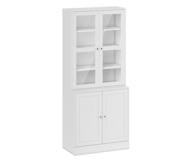 Könyvespolc 2 szekrénnyel, polcokkal és üvegajtókkal - Fehér