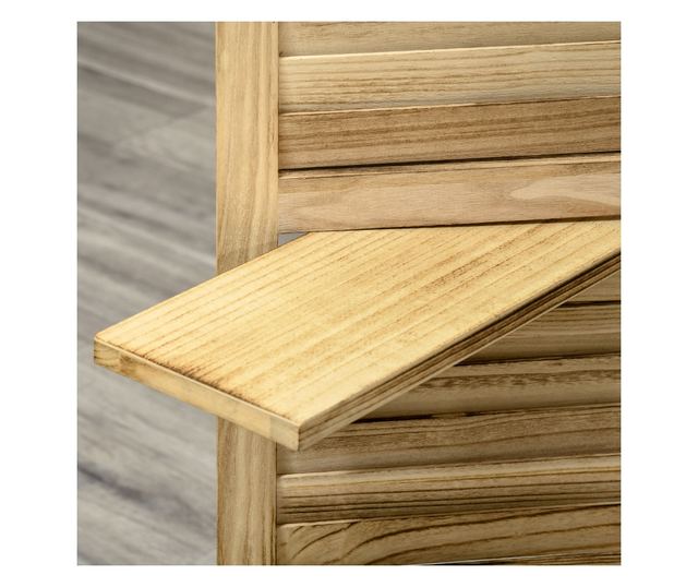 Összecsukható 4 részes szobaelválasztó paulownia fa polcokkal, 162x170 cm, Fa