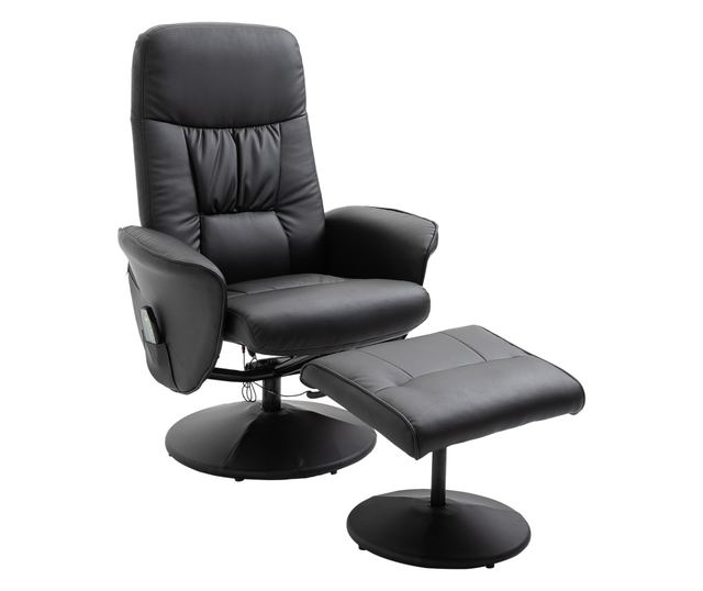 Dönthető fotel lábtartóval, 145° dönthető háttámla 360° forgó ülőfelülettel, 10 masszázsponttal, fekete